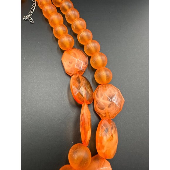 3/$30 Orange Beaded Necklace Acrylic Beads Double Strand Chunky Frosted Faceted - Picture 3 of 7